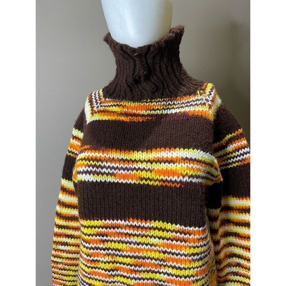 Vintage Retro Handmade Pullover Sweater Medium Brown, Orange, and Yellow - Picture 3 of 5